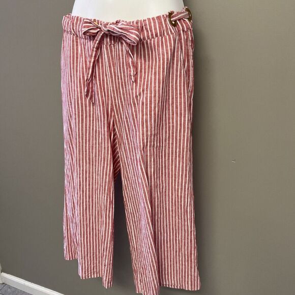 Michael Michael Kors Women Muted Red White StripePull-on Linen Blend Pants Sz 4 - Picture 6 of 10